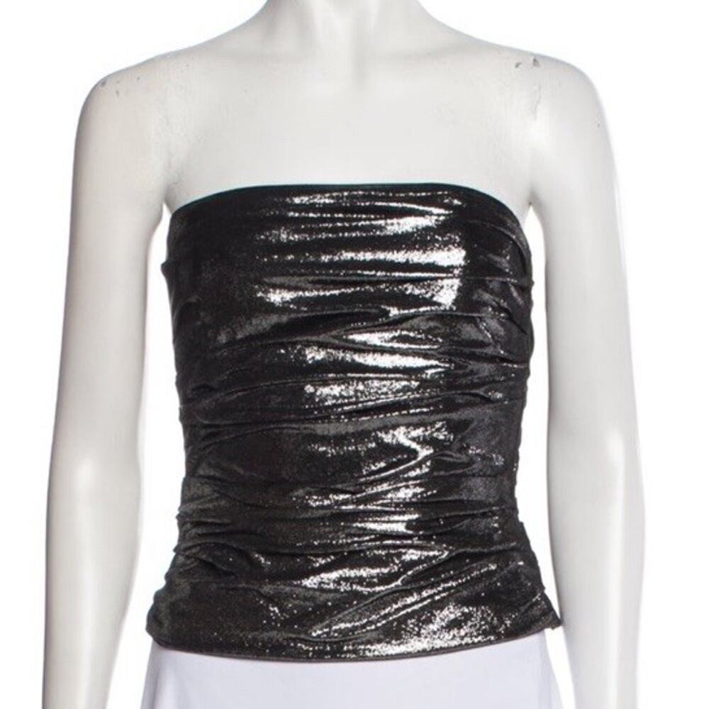 Ralph Lauren Black Label Suede Leather Bustier Corset Strapless Top Metallic 4 S - Picture 2 of 12